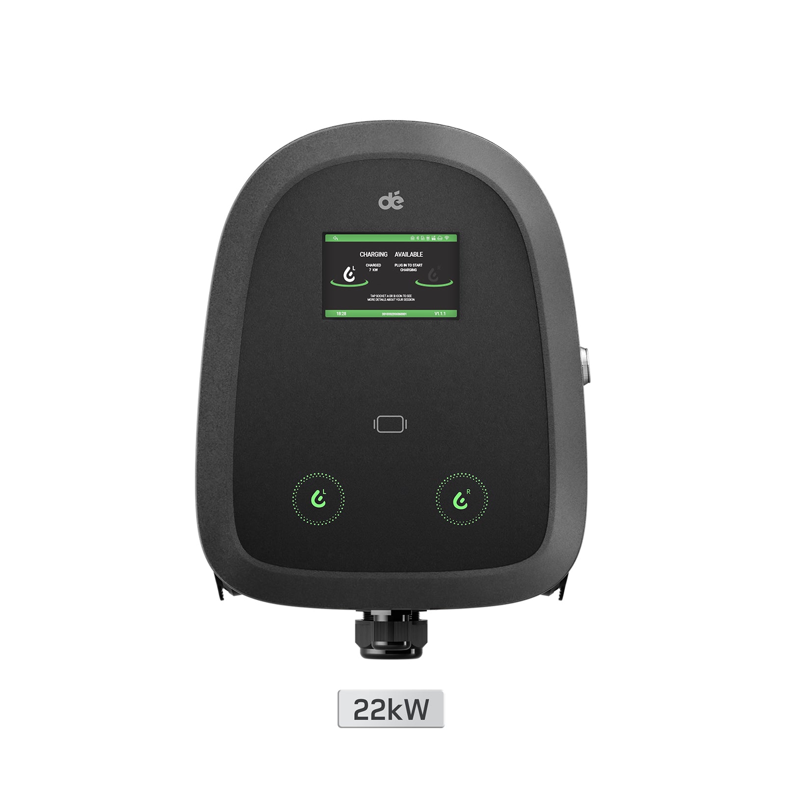 dé Dual Wallbox 2× 22 kW mit Doppel-Typ-2, App & RFID - ohne kabel - Produktfoto