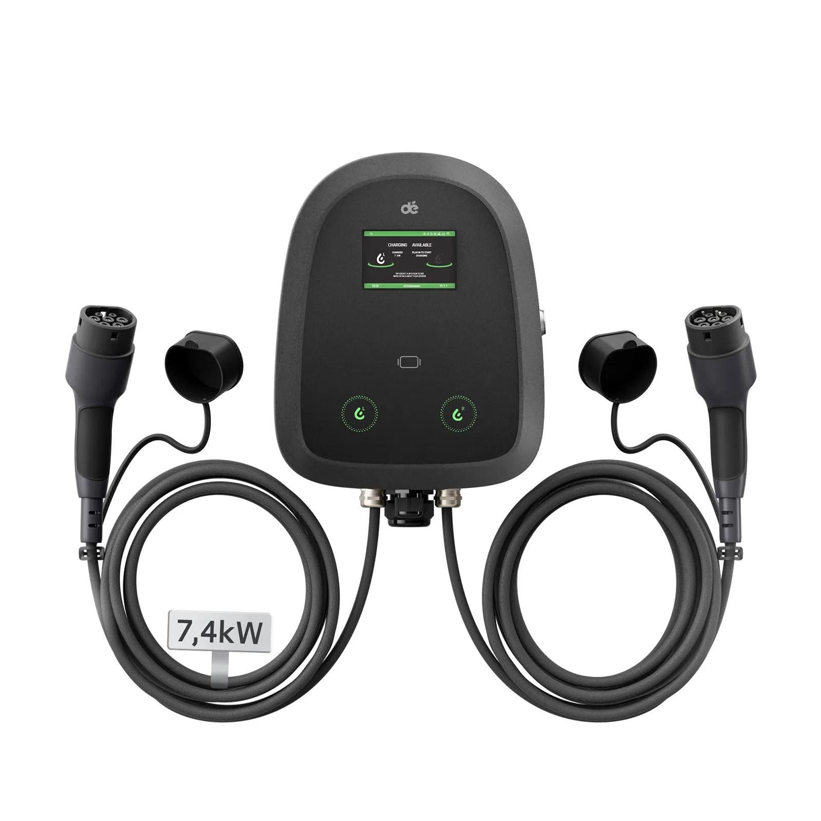 dé Dual Wallbox 2× 7,4 kW mit Doppel-Typ-2, App & RFID - 10 Meter - Produktfoto