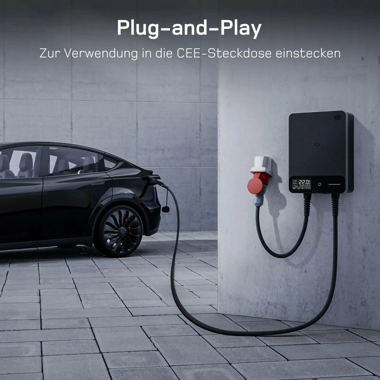 dé Smart Wallbox 22 kW mit Typ-2-Kabel, App & RFID – 15 Meter / Weiß Ansicht 2