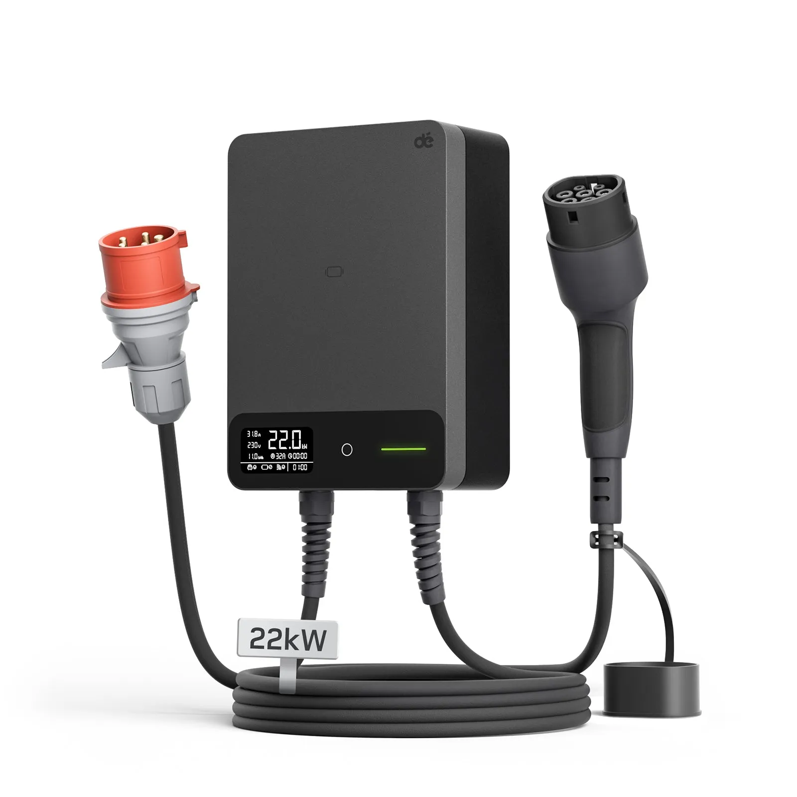 dé Smart Wallbox 22 kW mit Typ-2-Kabel, App & RFID - 15 Meter / Weiß - Produktfoto