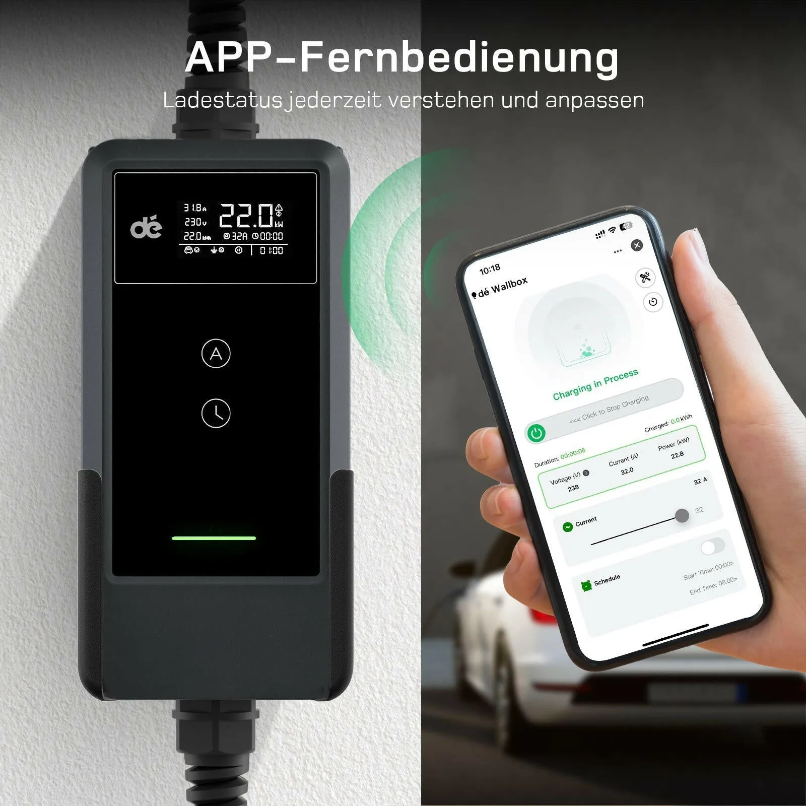 dé Mobile Wallbox 22 kW Typ 2 CEE 32A mit App – 10 Meter Ansicht 4