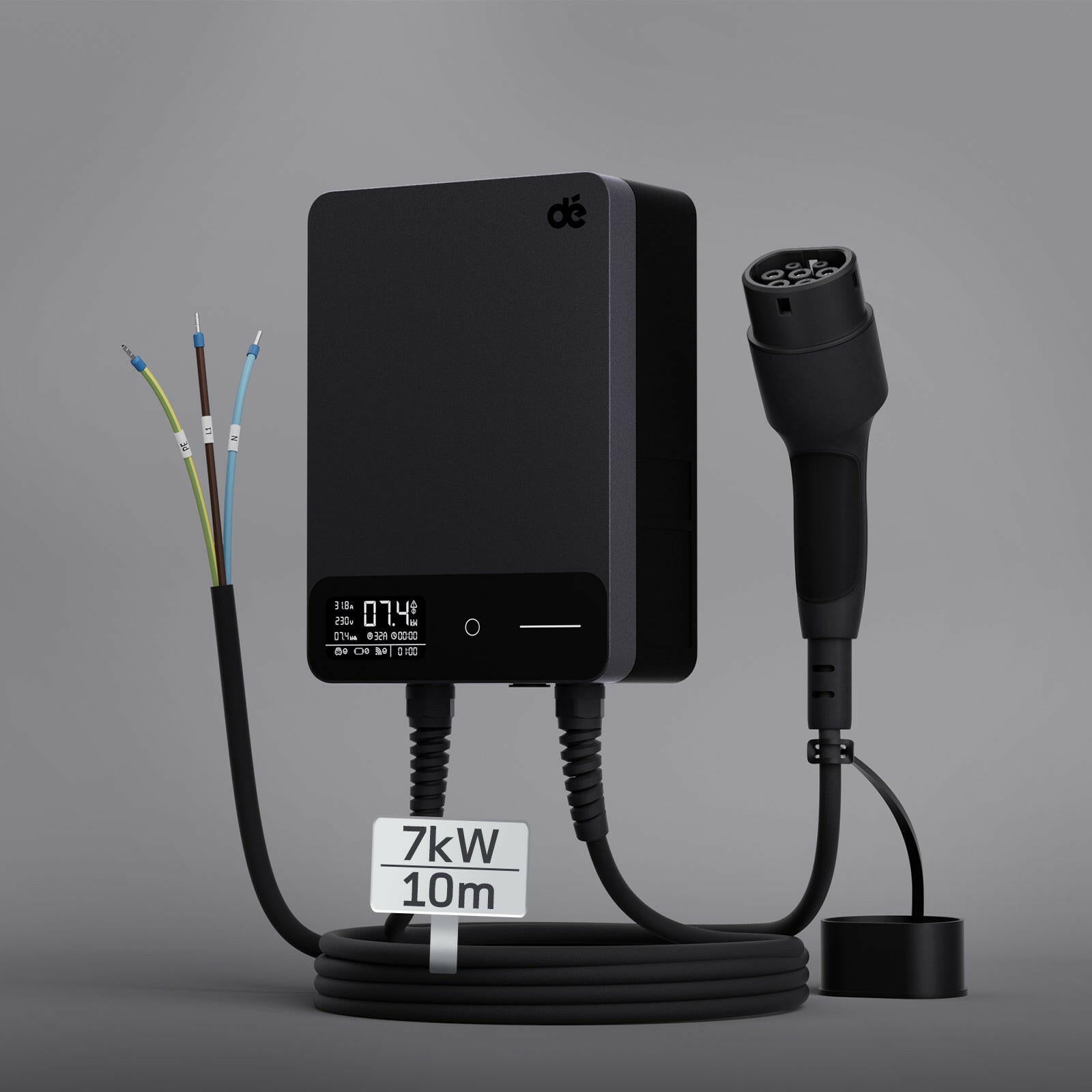 dé Smart Wallbox 7,4 kW 1-phasig 32A mit Typ 2 & App – 5 Meter / Schwarz Ansicht 5